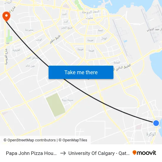 Papa John Pizza House to University of Calgary - Qatar map