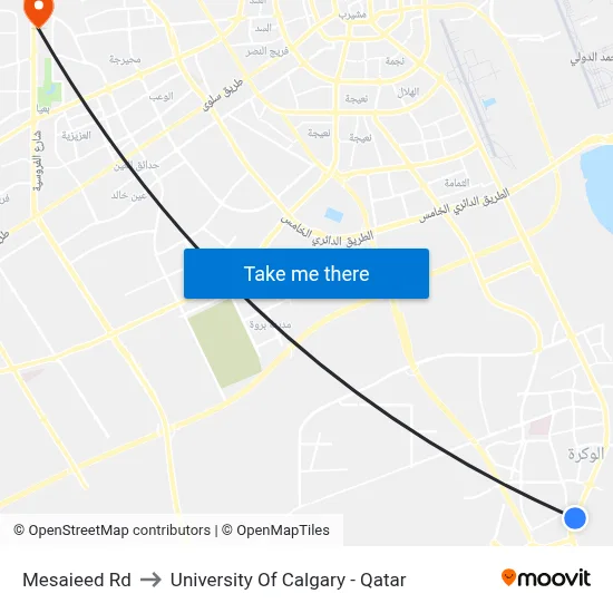 Mesaieed Rd to University of Calgary - Qatar map
