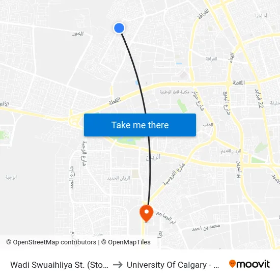 Wadi Swuaihliya Street (Stop C) to University of Calgary - Qatar map