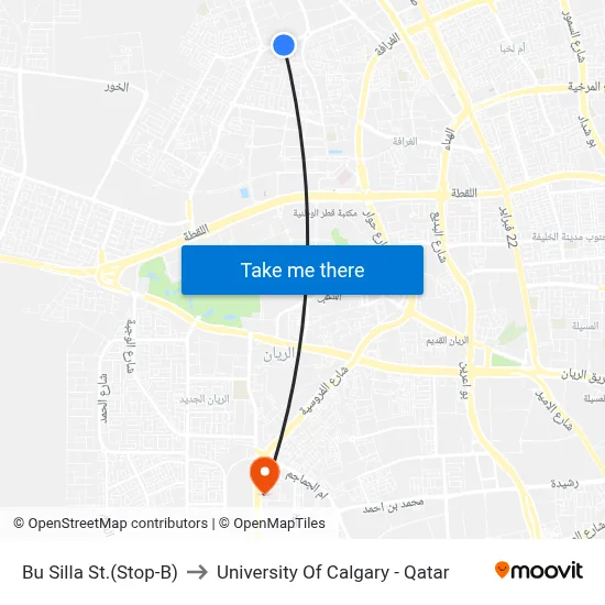Bu Silla Street (Stop-B) to University of Calgary - Qatar map