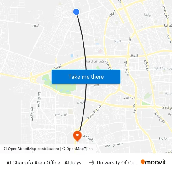 Al Gharrafa Area Office - Al Rayyan Municipality - Mme to University of Calgary - Qatar map