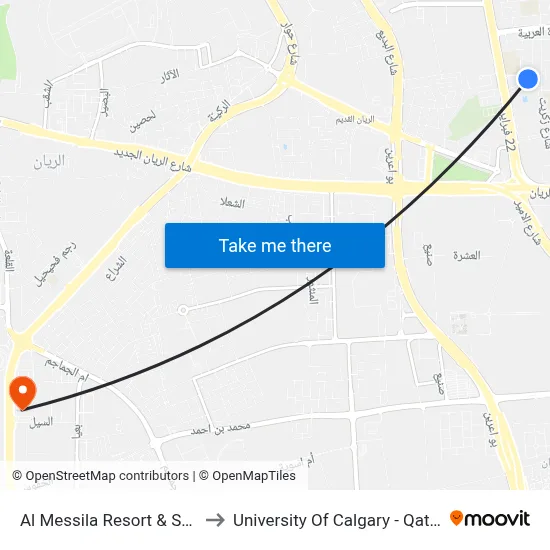 Al Messila Resort & Spa to University of Calgary - Qatar map