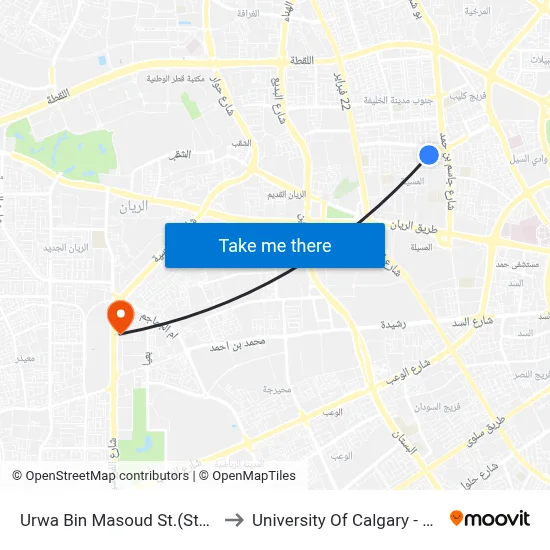Urwa Bin Masoud Street (Stop-A) to University of Calgary - Qatar map