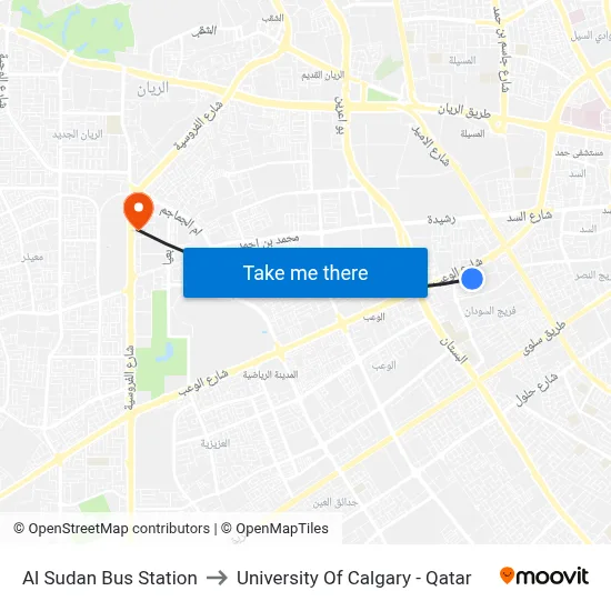Al Sudan Bus Station to University of Calgary - Qatar map