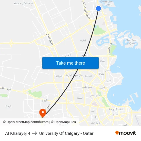 Al Kharayej 4 to University of Calgary - Qatar map