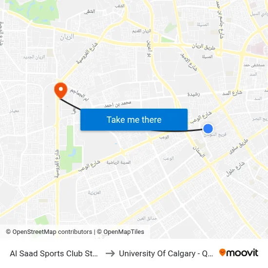Al Saad Sports Club Stop 2 to University of Calgary - Qatar map