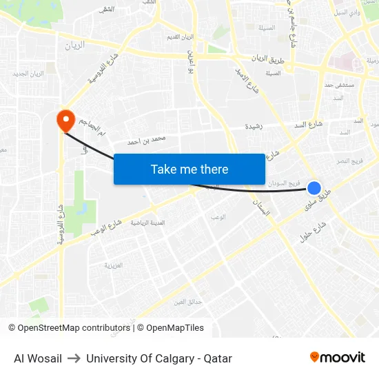 Al Wosail to University of Calgary - Qatar map