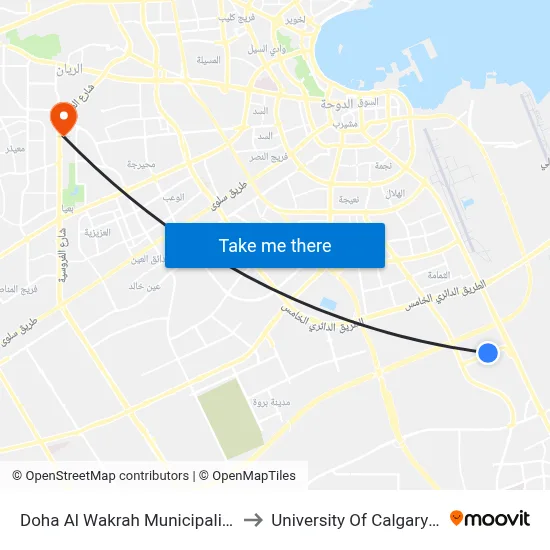 Doha Al Wakrah Municipality Stop 1 to University of Calgary - Qatar map