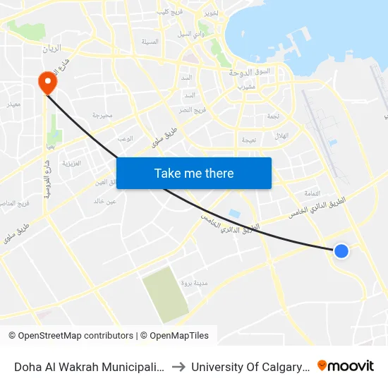 Doha Al Wakrah Municipality Stop 2 to University of Calgary - Qatar map