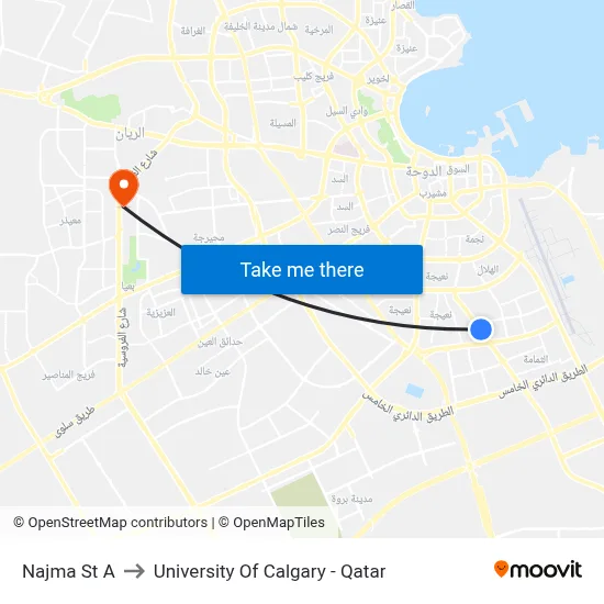Najma Street A to University of Calgary - Qatar map