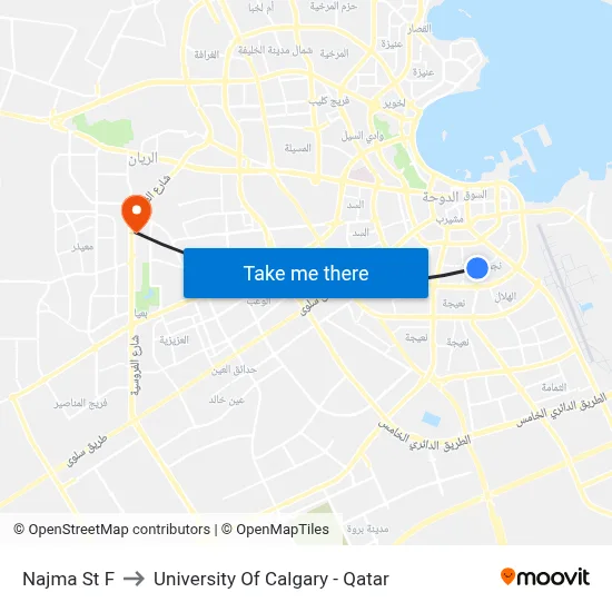 Najma Street F to University of Calgary - Qatar map