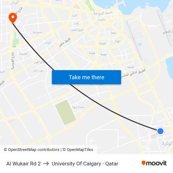 Al Wukair Rd 2 to University of Calgary - Qatar map