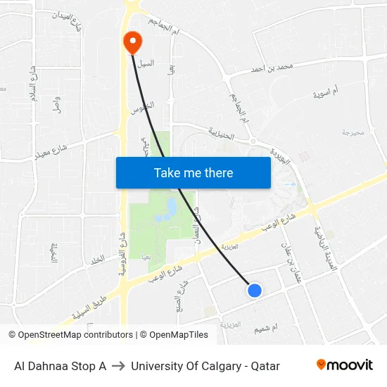 Al Dahnaa Stop A to University of Calgary - Qatar map