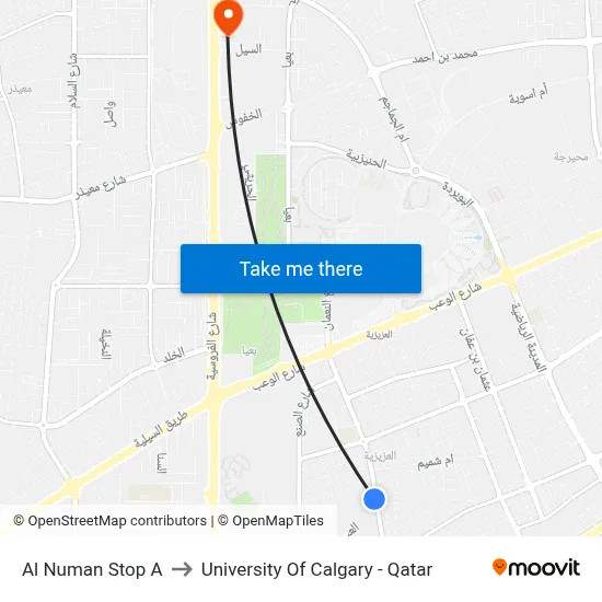 Al Numan Stop A to University of Calgary - Qatar map