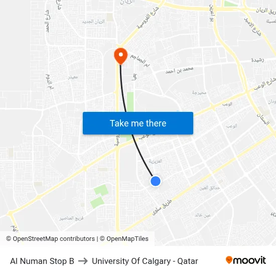 Al Numan Stop B to University of Calgary - Qatar map