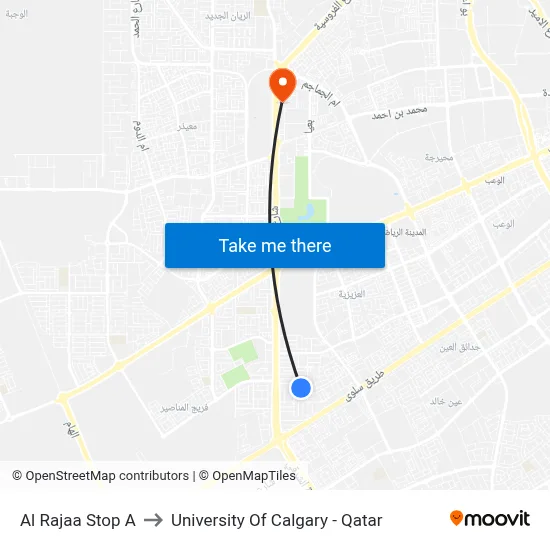Al Rajaa Stop A to University of Calgary - Qatar map
