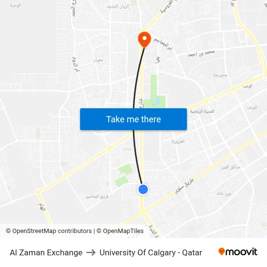 Al Zaman Exchange to University of Calgary - Qatar map