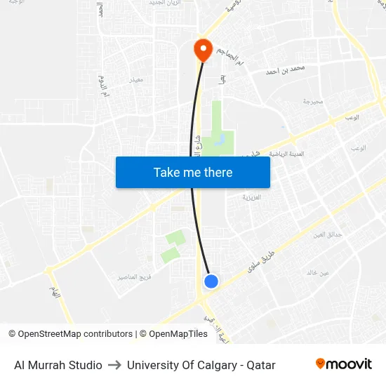 Al Murrah Studio to University of Calgary - Qatar map