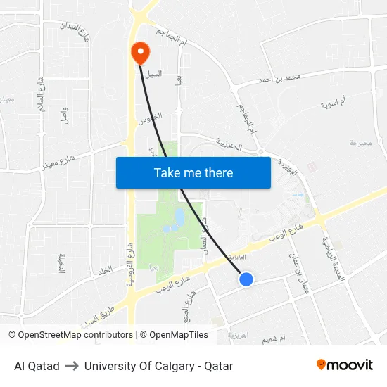 Al Qatad to University of Calgary - Qatar map
