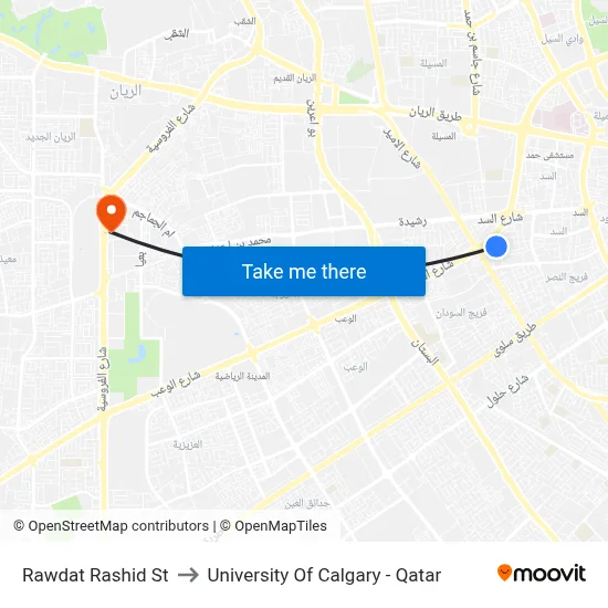 Rawdat Rashid St to University of Calgary - Qatar map
