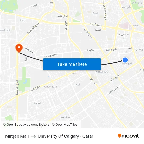 Mirqab Mall to University of Calgary - Qatar map