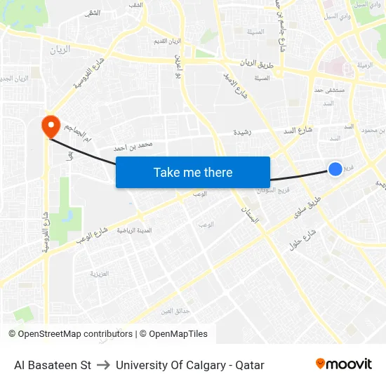 Al Basateen Street to University of Calgary - Qatar map
