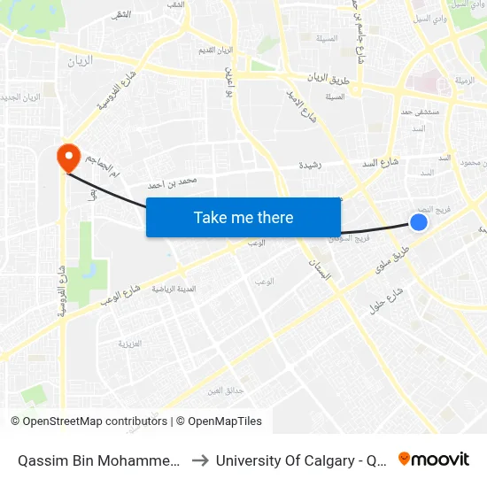 Qassim Bin Mohammed St to University of Calgary - Qatar map
