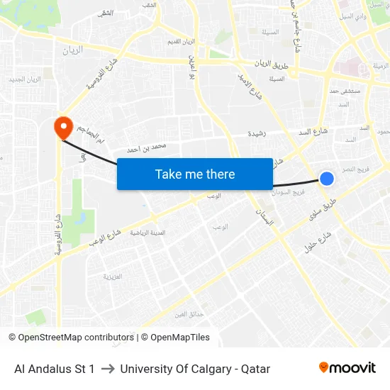 Al Andalus Street 1 to University of Calgary - Qatar map