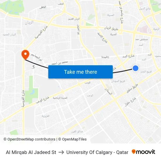 Al Mirqab Al Jadeed Street to University of Calgary - Qatar map