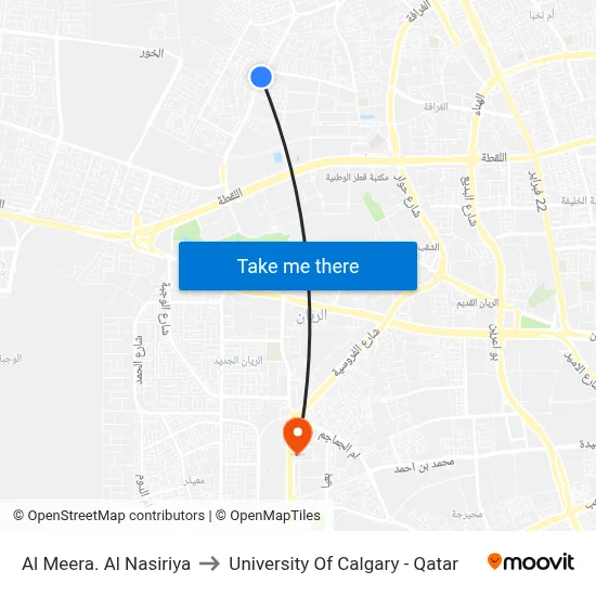 Al Meera Al Nasiriya to University of Calgary - Qatar map