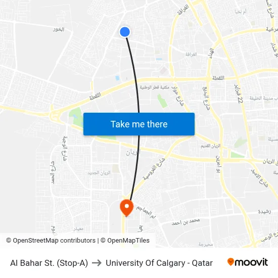 Al Bahar St. (Stop-A) to University of Calgary - Qatar map