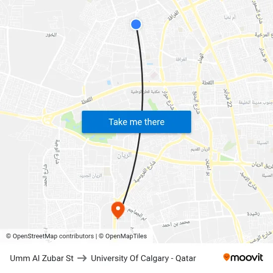 Umm Al Zubar Street to University of Calgary - Qatar map
