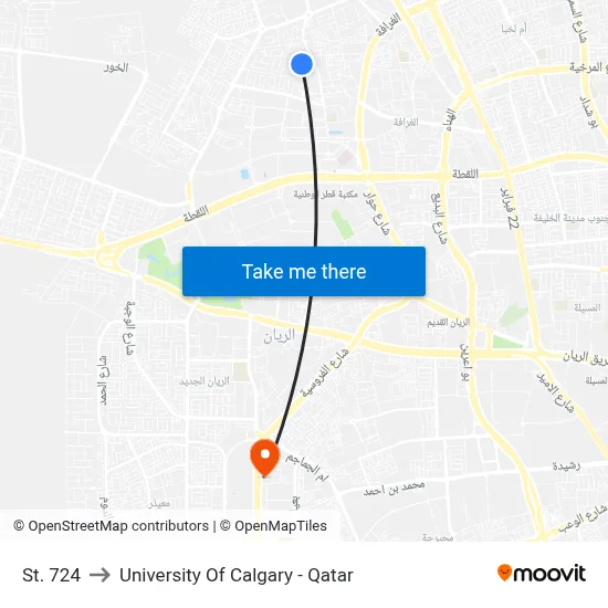 Street 724 to University of Calgary - Qatar map