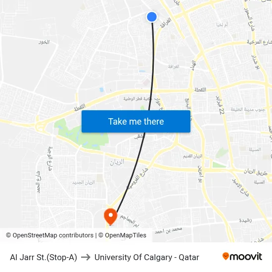 Al Jarr Street (Stop A) to University of Calgary - Qatar map