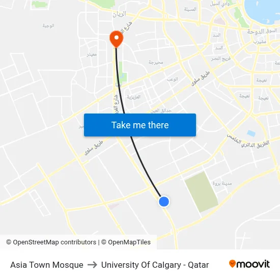 Asia Town Mosque to University of Calgary - Qatar map