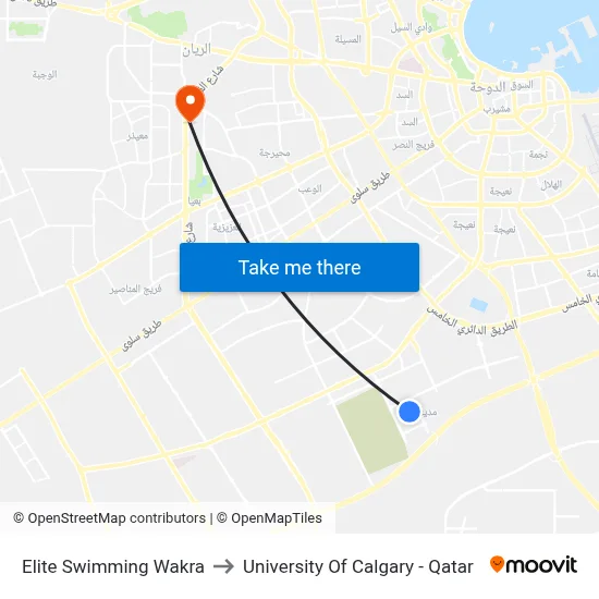 Elite Swimming Wakra to University of Calgary - Qatar map
