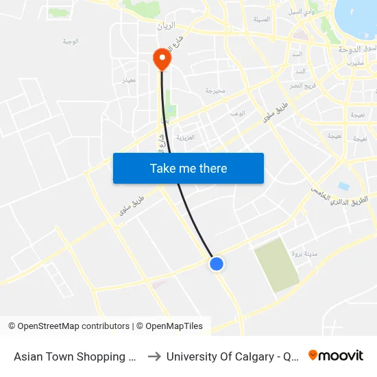 Asian Town Shopping Mall to University of Calgary - Qatar map