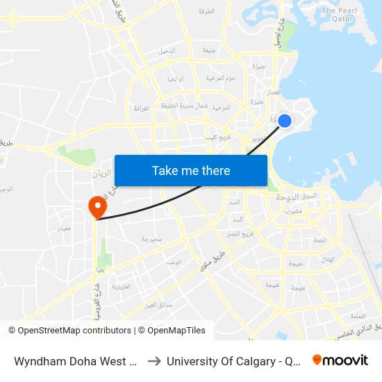 Wyndham Doha West Bay to University of Calgary - Qatar map