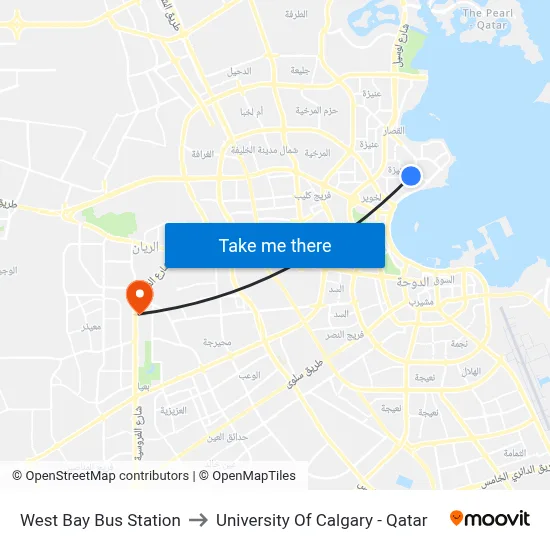 West Bay Bus Station to University of Calgary - Qatar map
