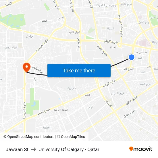 Jawaan St to University of Calgary - Qatar map