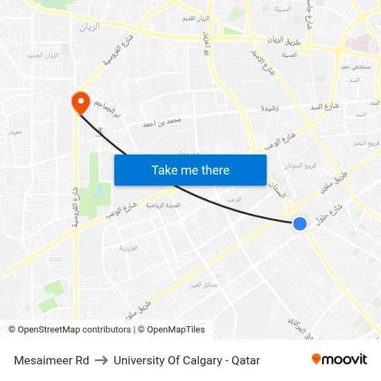 Mesaimeer Rd to University of Calgary - Qatar map