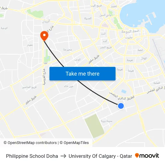 Philippine School Doha to University of Calgary - Qatar map
