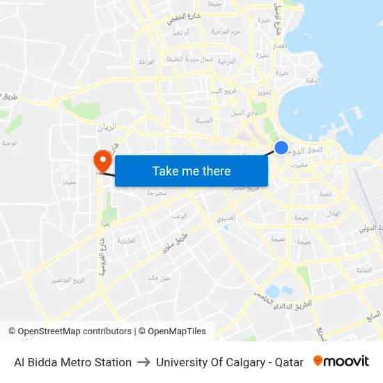 Al Bidda Metro Station to University of Calgary - Qatar map
