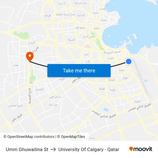 Umm Ghuwailina Street to University of Calgary - Qatar map
