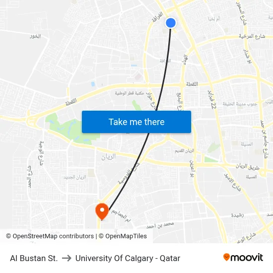 Al Bustan St. to University of Calgary - Qatar map