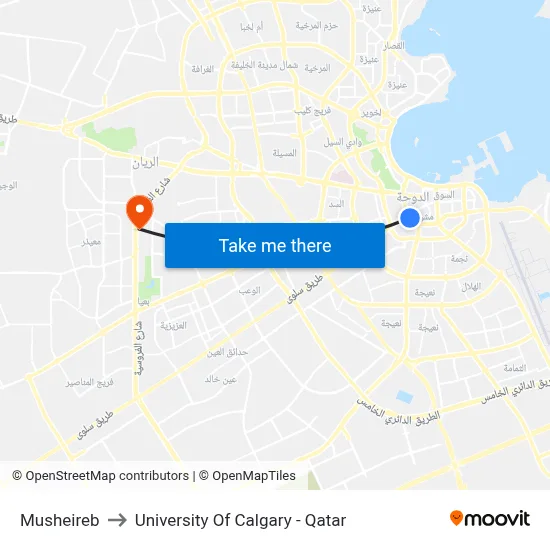 Musheireb to University of Calgary - Qatar map