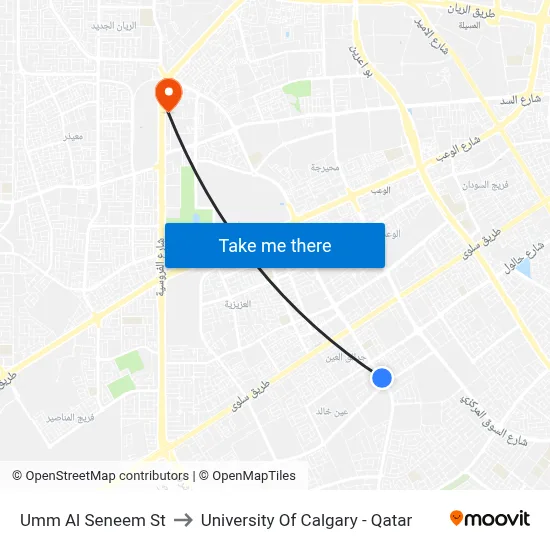 Umm Al Seneem Street to University of Calgary - Qatar map
