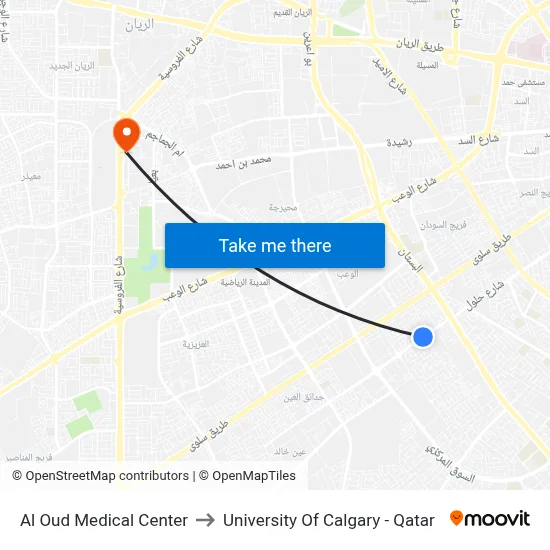 Al Oud Medical Center to University of Calgary - Qatar map