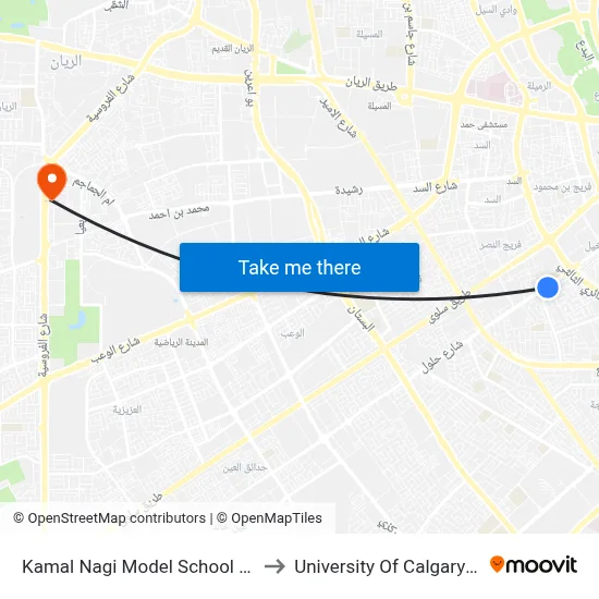 Kamal Nagi Model School for Boys to University of Calgary - Qatar map