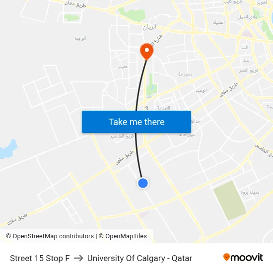 Street 15 Stop F to University of Calgary - Qatar map